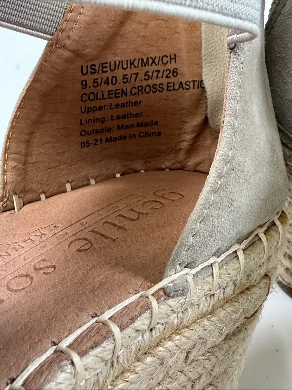 Gentle Souls Colleen Cross Elastic Espadrille Wedge Sandals Suede Taupe 9.5